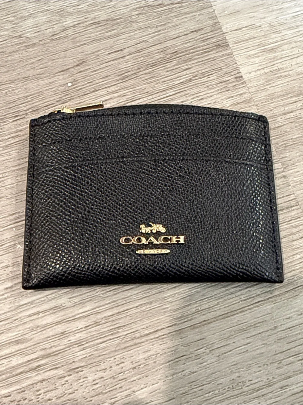 COACH Black Leather Shaped Zip Card Case - NWOT